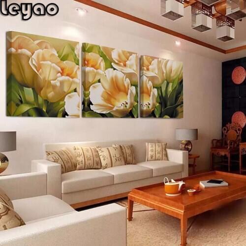 Diamond Painting Tulip Flowers Triptych 5D Diamonds Embroidery Picture Rhinestones round Drill Home Decoration Holiday gift 3pcs