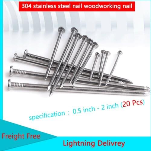 304 Stainless Steel Nail Steel Nail Carpenter Round Nail Cement Wall Nail Lengthened Small Nail 20Pcs