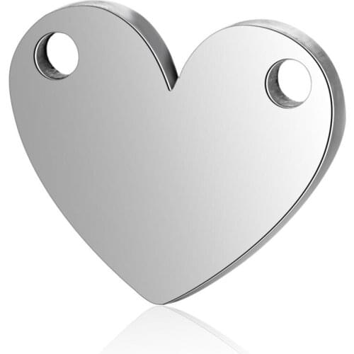 Stainless Steel 10.8*12.8mm Two Hole Heart Mini Metal Charms Pendant for DIY Jewelry Bracelets Making Accessories 50pcs