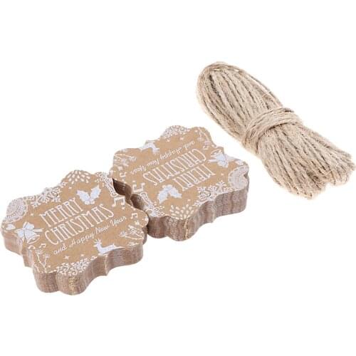 50pcs Merry Christmas Vintage Kraft Paper Gift Tag Labels Christmas Tree Decoration