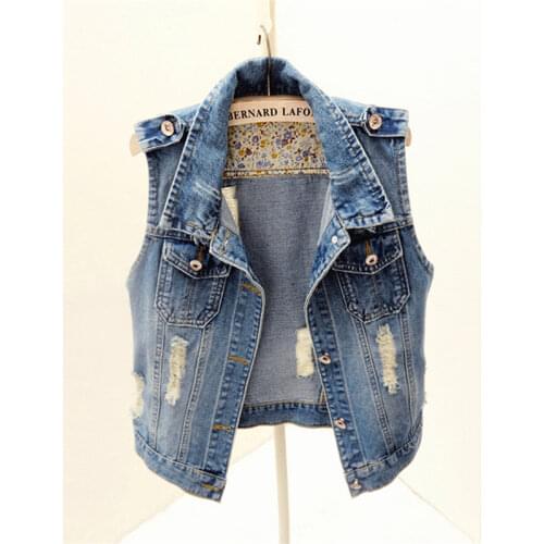 Plus Size S-5XL Spring Autumn Korean Thin Slim Short Vest Basic Fashion Denim Vest Women Summer Tank Top Sleeveless Jacket
