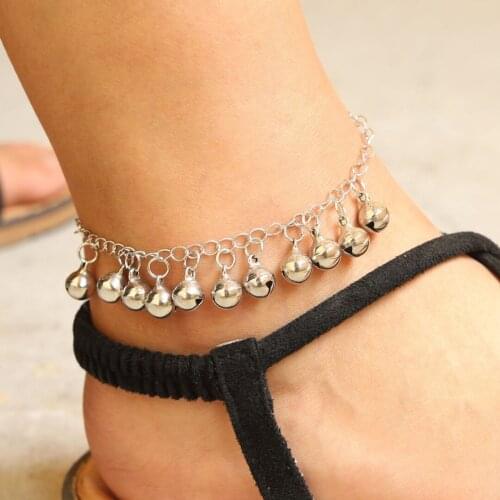 Bohemia Bells Drop Anklets Bracelet Indian Traditional Belly Dance Foot Chain Female Beach Foot Silver Color Chain Jewelry