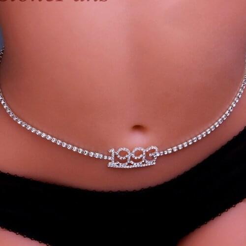 Full Rhinestone 1985-2021 Date Number Waist Chain Belt Body Jewelry for Women Sexy Crystal Birth Year Body Belly Chain Waistband