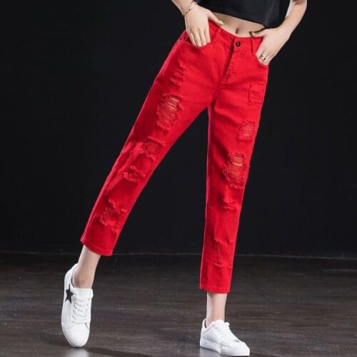 Womens Fashion Hip Hop Broken Holes Denim Jeans Casual Harem Womens Pants Pantalons Capris Vetement Femme 2021 D157