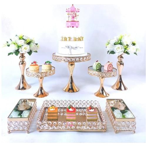 Gold 3-9pcs electroplate Wedding cake stand set Cupcake Display Stand Dessert Birthday Party Dessert Cupcake Plate Rack