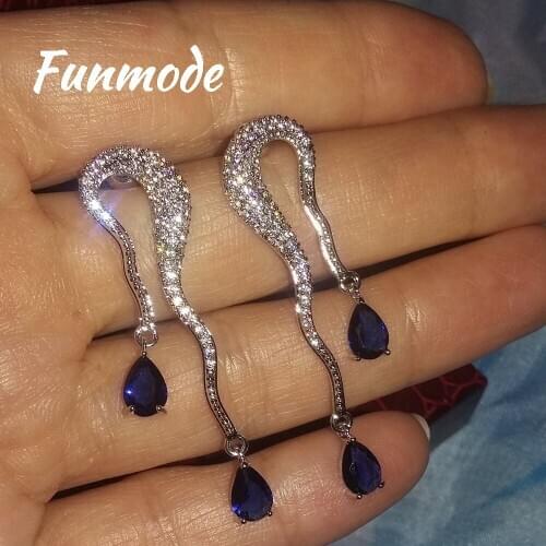 Funmode Elegant Water Drop AAA Cubic Zirconia Stud Earrings Women Engagement Party Bridal Wedding Earrings High Jewelry F017E