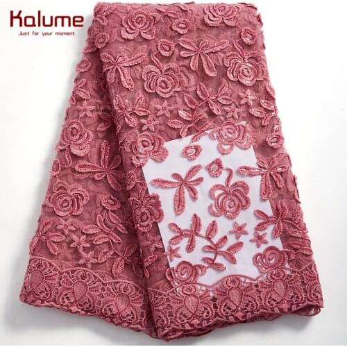Kalume Onion African Lace Fabric Peach 3D Flower French Milk Silk Lace Fabric Embroidery Nigerian Lace Fabric For Wedding F2347