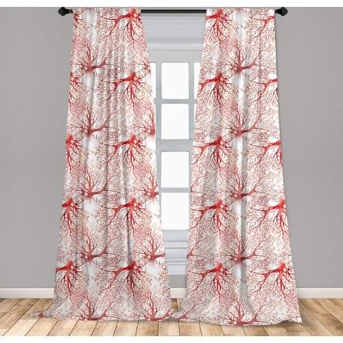 Coral Curtain for Kids Rooms Monochrome Watercolor of Leafless Fall Autumn Tree Branches Peaceful Print Window Drapes