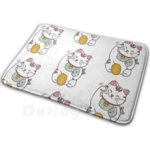 Lucky Cat Carpet Mat Rug Cushion Soft Lucky Cat Lucky Kitty Kitten Cats Fortune Fish Cute Animals Kawaii Folklore Bell