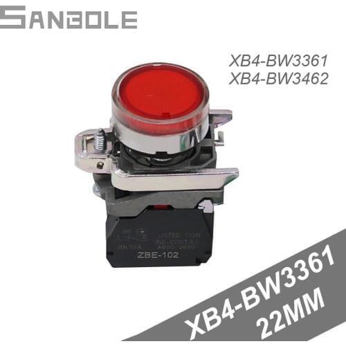 Reset Push Button Switch Circle XB4-BW3361/XB4-BW3462 Flat Bring Lamp Self-Resetting with Flat Button of Indicator 22MM