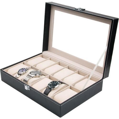 12 Grid Watch Cases & Display Holder for Men with Window Sponge Wrist Watch Display Case Box Jewelry Organizer Jewelry Packaging