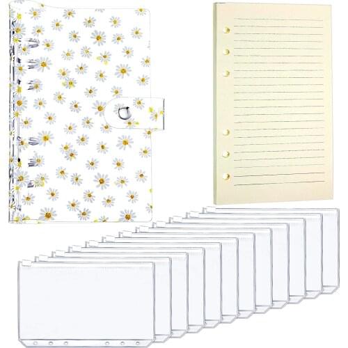 A6 Soft PVC Notebook Binder Cover Budget Planner 6 Round Ring Protector with 12 Binder Envelopes and 1 Pack 45 Loose Leaf Paper