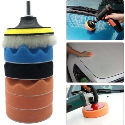 7Pcs Buffing Pad Set Thread 2 inch Auto Car Polishing Pad Kit for Car Polisher + Drill Adaptor M14 Power Tools Accessories