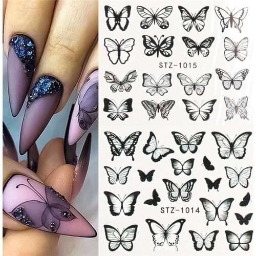 Nail Art Stickers Butterflies Nail Stickers Transfer Water Black Decals