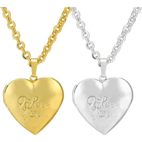 Heart-shaped I Loves You DIY Photo Box Floating Locket Pendant Necklace Sweet Romantic Couple Necklace Valentine’s Day Gift