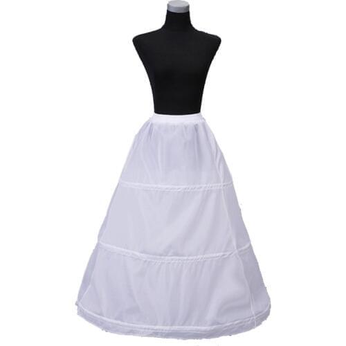 Simple Cheap A Line Womens Underskirt 3 Hoops Long White Wedding Petticoats Floor Length Crinoline Saiote Para Vestido De Noiva