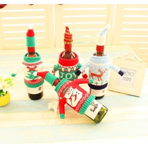 Christmas Wine Bottle Decor Set Santa Claus Snowman Deer Bottle Cover Clothes Kitchen Decoration for New Year Xmas Dinner Party
