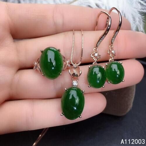 KJJEAXCMY Fine Jewelry 925 sterling silver inlaid natural Jasper ring pendant earring set noble supports test