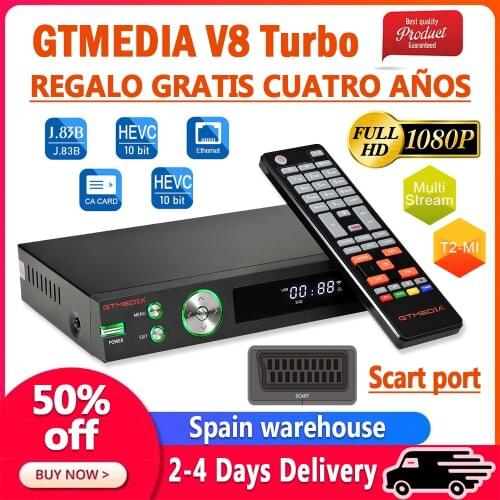 1080P GTMEDIA V8 TURBO Satellite Receiver Support DVB-S2/S2X/T2/Cable/J.83B H.265 Set-top Box Built-in WiFi send from Spain