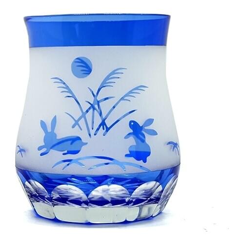 Edo Kiriko Drinking Glass Cute Rabbit Pattern Crystal Whisky Cup For Scotch-Bourbon With Hand Cut Design Cocktail Glass 2 Pieces