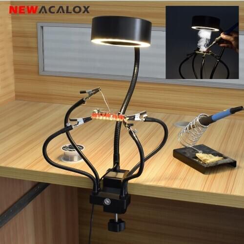 NEWACALOX USB Solder Smoke Absorber Fume Extractor Fan with 50 SMD LED Light 3 Colors Adjustable Welding DIY Working Fan Tool