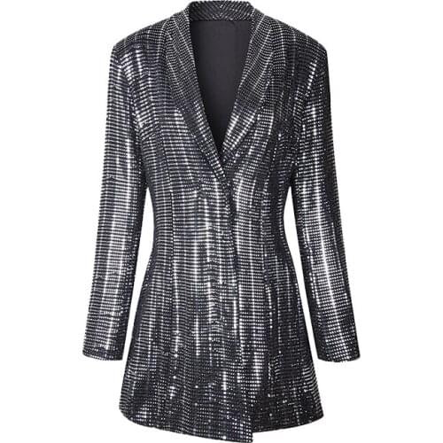 PERHAPS U Black Sequined Suit Blazers Turn Down Collar Suit Women Mini Short Long Sleeve Autumn Winter Runway Bling D0758