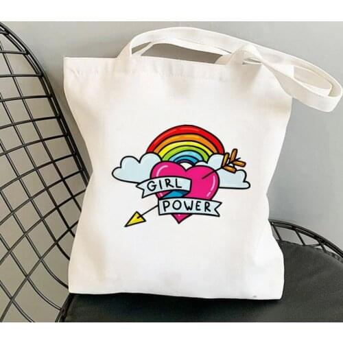 Shopper Girl Power Positive Inspiration Girly Bag Harajuku women Shopping Bag Canvas Shopper Bag girl handbag Tote Bag Lady Bag