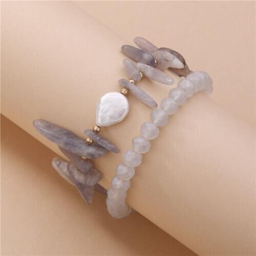 Women Fashion Jewelry Accessories Baroque Freshwater Pearl Bracelet-Double Strand Stacked Layering Bracelets Set