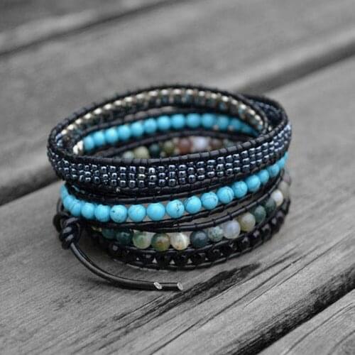 Plumiss MultiLayer Beaded Wrap Bracelet for Women Ethnic Natural Stone Hematite 5Strands Bracelets Healing Body Bohemian Jewelry