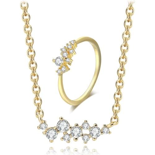 ZHOUYANG Jewelry Sets For Women Romantic Twinkle Stars Light Yellow Gold Color 2 PCS Necklace Ring Gift Fashion Jewelry S524