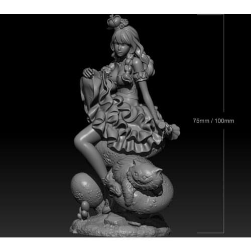 1/24 75mm 1/18 100mm Resin Model Kits Beautiful Girl Cat Figure Unpainted No Color RW-039