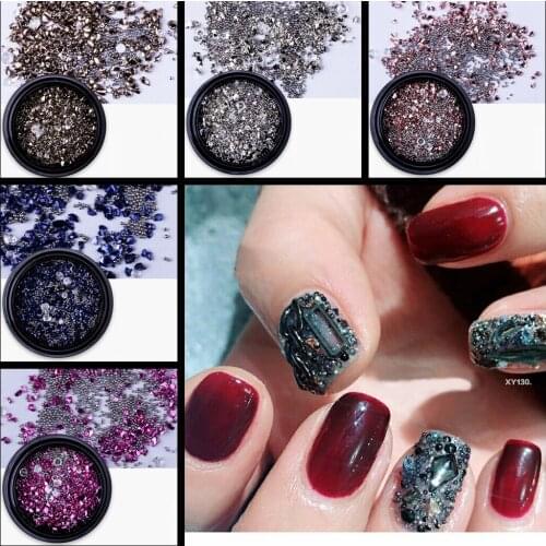 1 Box Colorful Rock Nail Art Decoration Mix Metal Beads Rhinestone For Nails 3D Crystal Stones DIY Design Manicure Diamonds