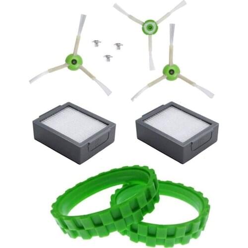 2 Pack Tires for Wheels + 2 Filters + 3 Side Brushes for IRobot Roomba Series I7 and E5