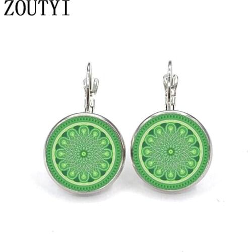 2019 / new charm selling green small fresh photos, convex glass inlay earrings, ladies wear earrings jewelry gifts