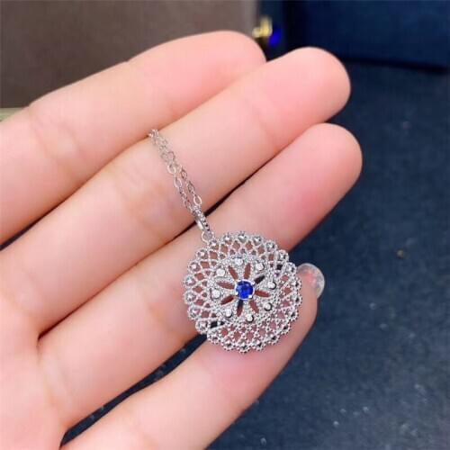 3MM Natural Sapphire Pendant for Women Engagement Anniversary Gift Sri Lanka Blue Gemstones Necklace Real 925 Sterling Silver