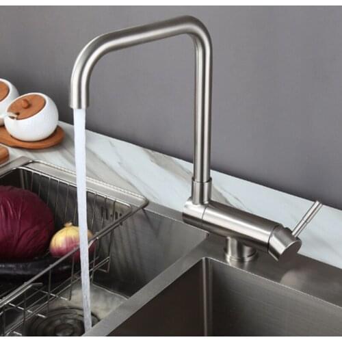 304 Stainless Steel Kitchen Sink Faucet Brushed 360 Degree Rotation Cold Hot Water Mixer Tap Washbasin Crane Kitchen Faucet