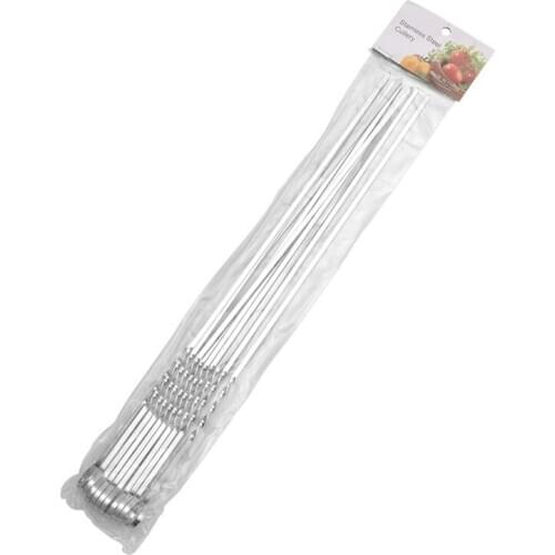 38cm 10pcs Reusable Flat Stainless Steel Barbecue Skewers BBQ Needle Stick For Outdoor Camping Picnic Tools Cooking Tools