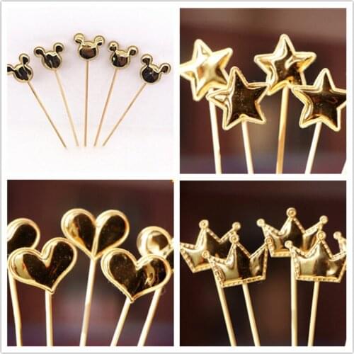 5Pcs/Bag Lovely Heart Star Crown Collection Cake Topper for Party Decoration Dessert Lovely Gifts Birthday Wedding Cake Flags