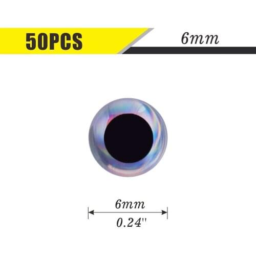 50pcs Size 6mm Sliver Molded 3D Fishing Lure Eyes for Unpainted Shad Lure Bodies