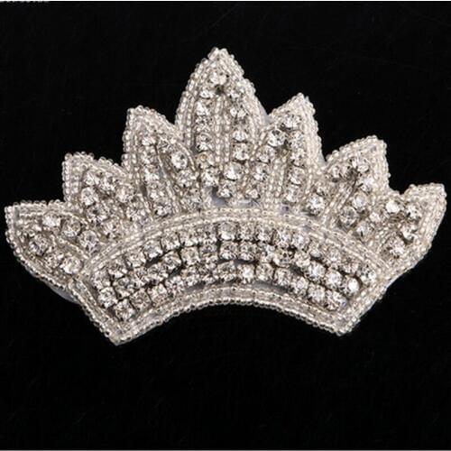 11*6.5 cm Crown Beads Crystal Rhinestones Applique for Wedding Dress Belts Bags Hats Sewing Accessories Lace Trim