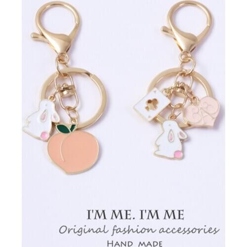 Cute Handmade Dripping oil Peach KeyChains Car Keys Bag Key Chains Decor Rabbit Pendent Charms for Airpods for Samsung Buds Live
