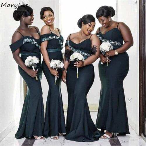 Flower Bridesmaid Dresses Spaghetti Straps Silk Satin Mermaid Lace Bridesmaid Dresses Black Wedding Party Bridesmaid Gowns