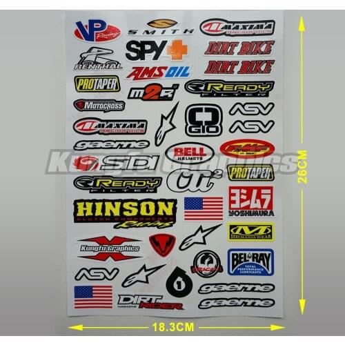Aftermarket Decorative Sticker Sheet Sponsor Logos MX Decals Labels for Dirt Bike Motorcycle, Multicolor
