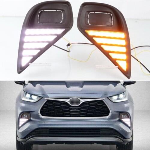 DNO LED DRL Daylights For Toyota Highlander 2020 2021 12V Auto Turn Yellow Signal Daytime Running Lamps Car Foglamp
