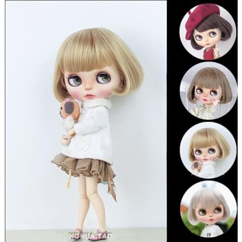 Blythes Dolls' Emulation Hair fits the 1/6 size of the stylish all-around fringe bouffant pear head high-temperature silk wig