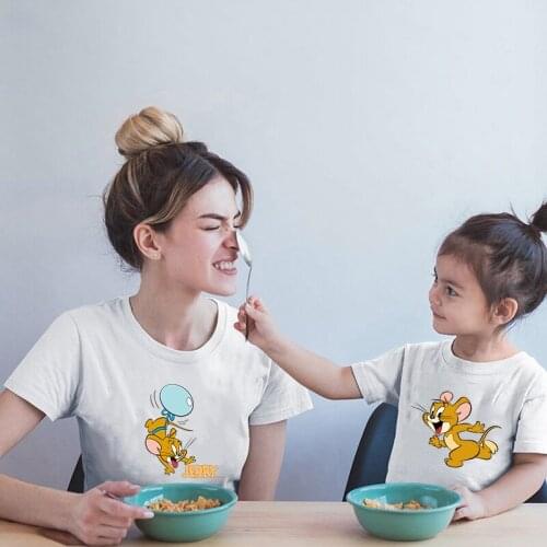 New Summer T Shirt Fashion Family Matching Outfits Cat Mouse Summer Short Sleeve T-shirts Harajuku Streetwear Tee Tops Kids Tees