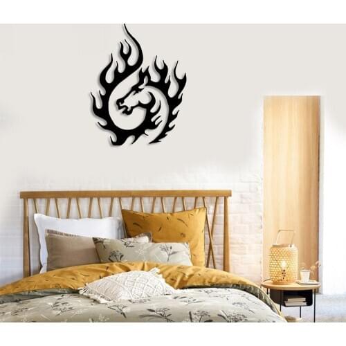 Burning Horse Figure Flames Wall Room Home Accessory Wooden Table 39x50cm