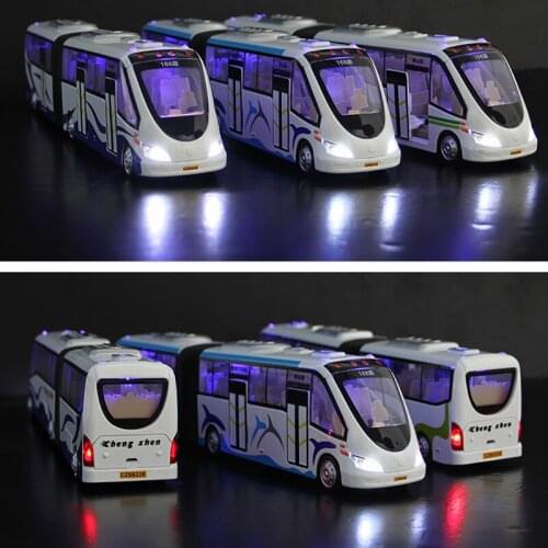 Alloy Diecast City Tour Bus Public Transport Double Container Buses Pull Back Action Light&Sound Vehicle Model Kids Hobby Toys