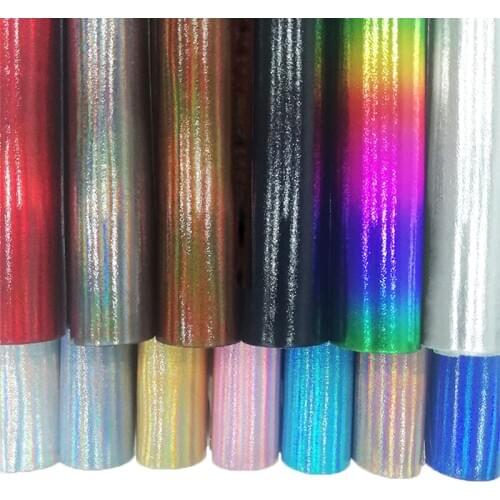Metallic Laser Holographic Rainbow Effect Solid PU Synthetic Leather Fabric Sheet for Making Hair Bow/Clothing/Shoe/Bag/Craft