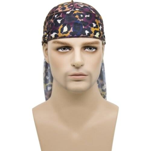 Fashion Animal Print Silky Durag For Men Breathable Silk Durages Headwraps Wave Caps Mens Du-Rag Long Tail Bandana Pirate Hat